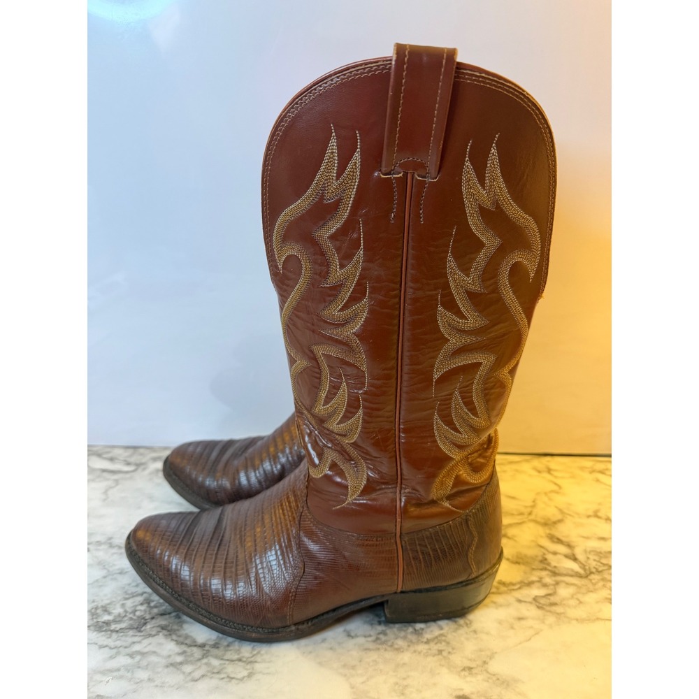 Nocona Mens Cognac Brown Lizard Skin Western Cowboy Boots 9 2E Pointed Toe